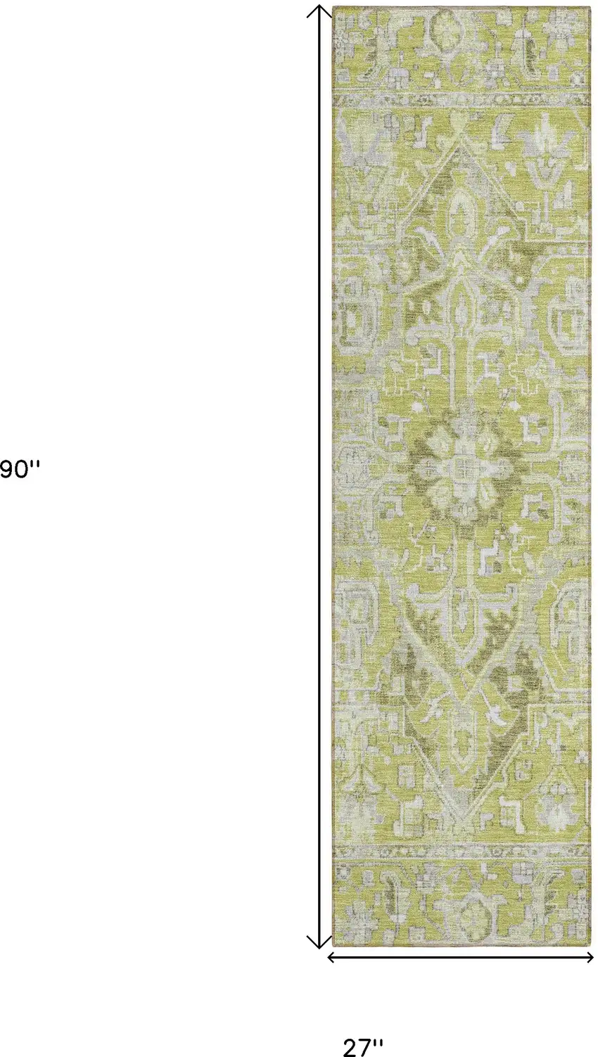 Artichoke Green Oriental Washable Non Skid Indoor Outdoor Runner Rug Photo 3