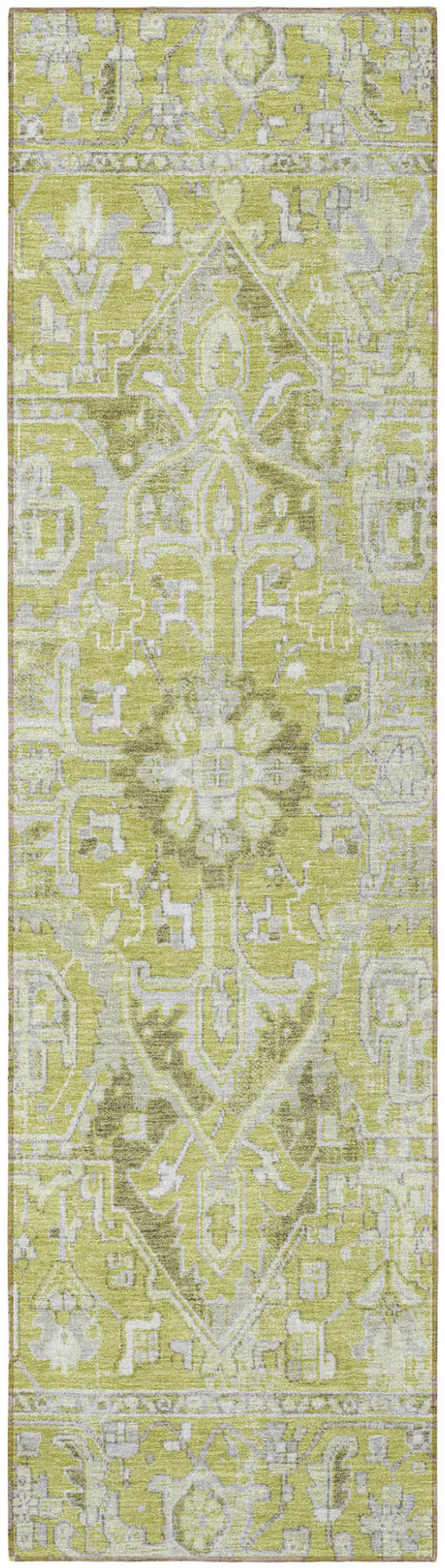 Artichoke Green Oriental Washable Non Skid Indoor Outdoor Runner Rug Photo 5
