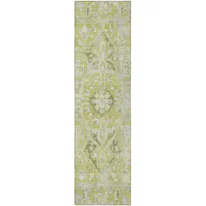 Photo of 8' Runner Artichoke Green Oriental Washable Non Skid Indoor Outdoor Runner Rug
