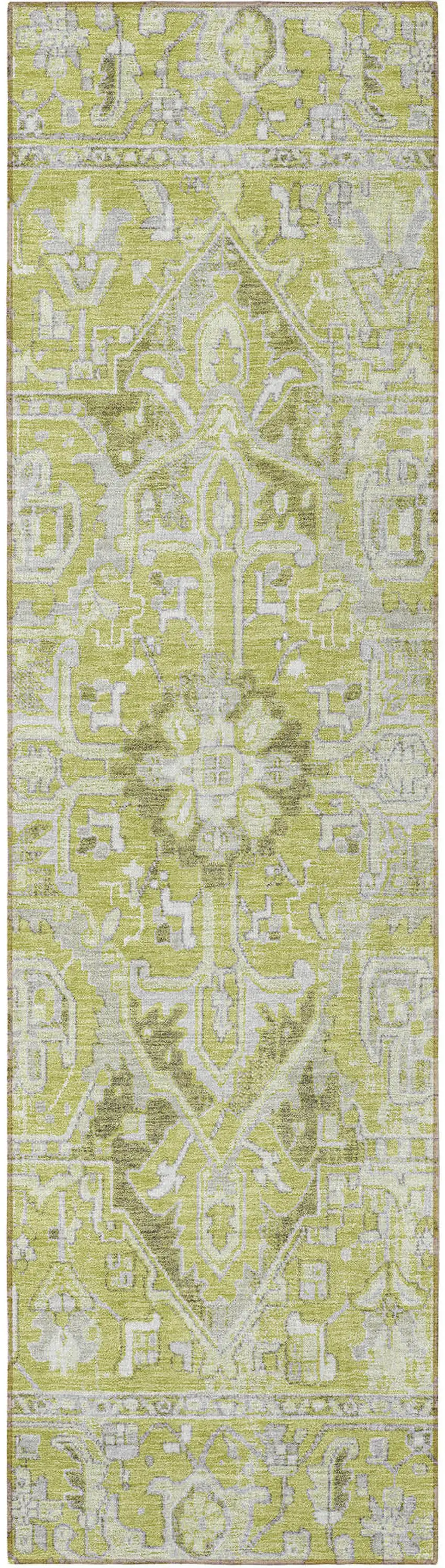 8' Runner Artichoke Green Oriental Washable Non Skid Indoor Outdoor Runner Rug Photo 4