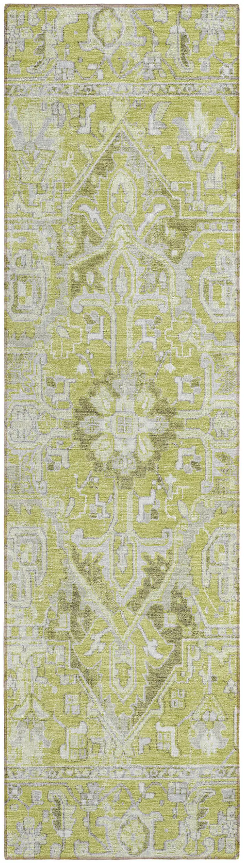 Artichoke Green Oriental Washable Non Skid Indoor Outdoor Runner Rug Photo 2