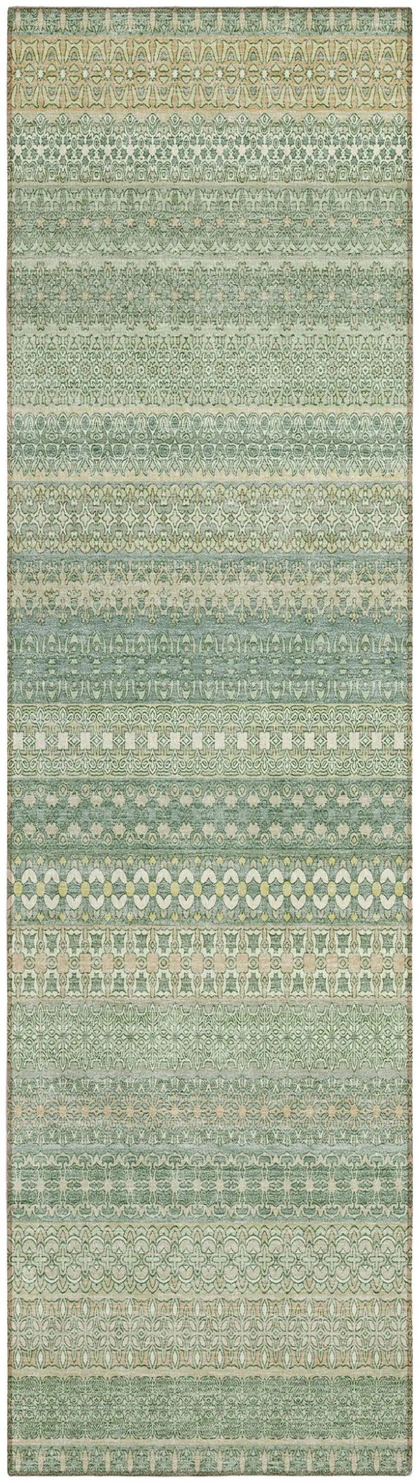Artichoke Green Striped Washable Indoor Outdoor Runner Rug Photo 2