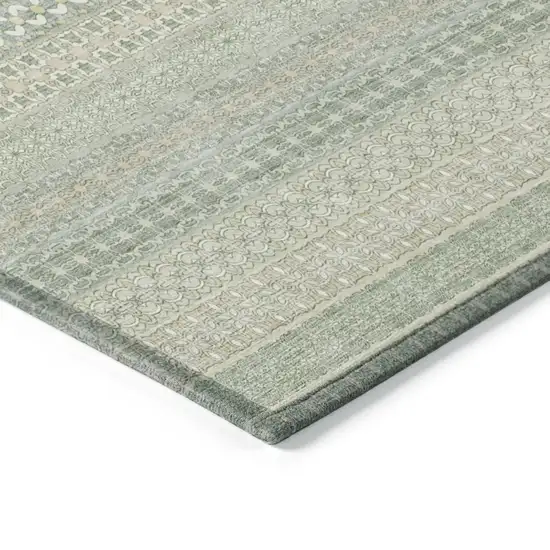 Artichoke Green Striped Washable Indoor Outdoor Runner Rug Photo 6