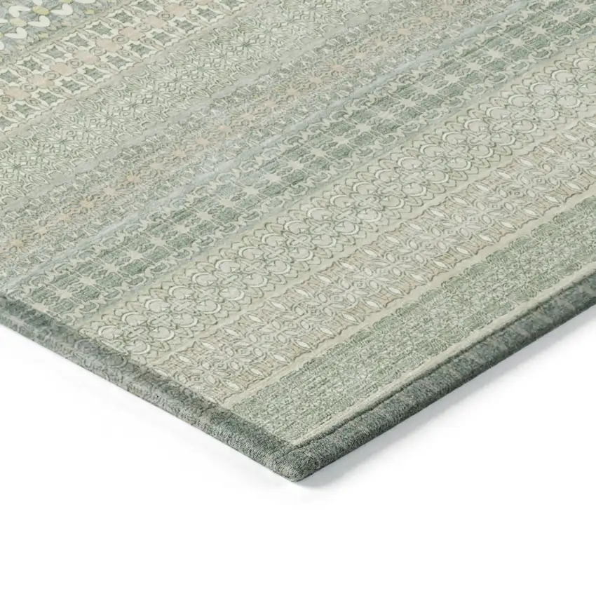 Artichoke Green Striped Washable Indoor Outdoor Runner Rug Photo 6