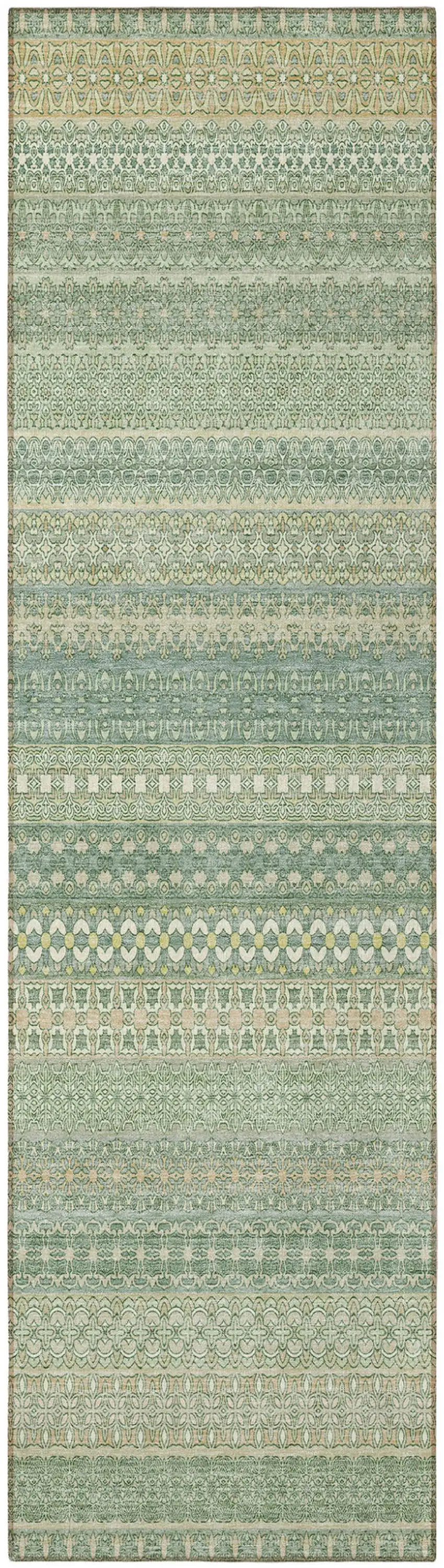 Artichoke Green Striped Washable Indoor Outdoor Runner Rug Photo 4