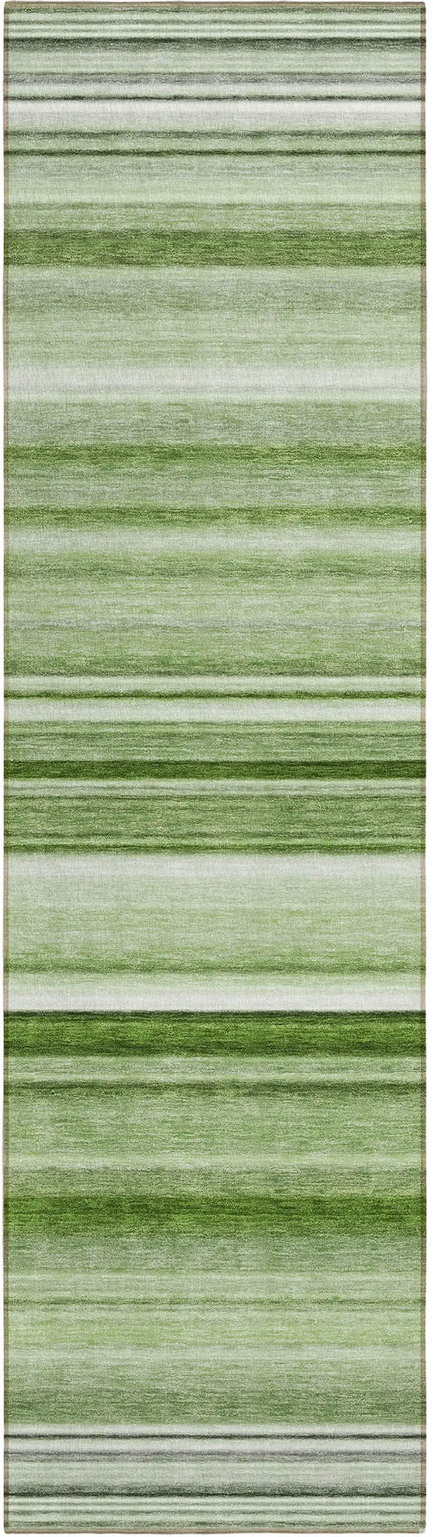 Artichoke Green Striped Washable Indoor Outdoor Runner Rug Photo 1