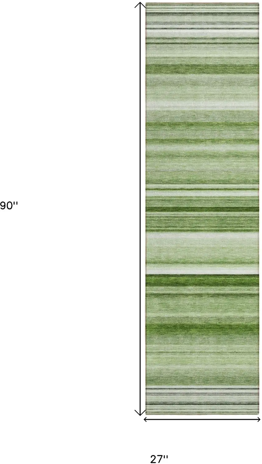 Artichoke Green Striped Washable Indoor Outdoor Runner Rug Photo 3