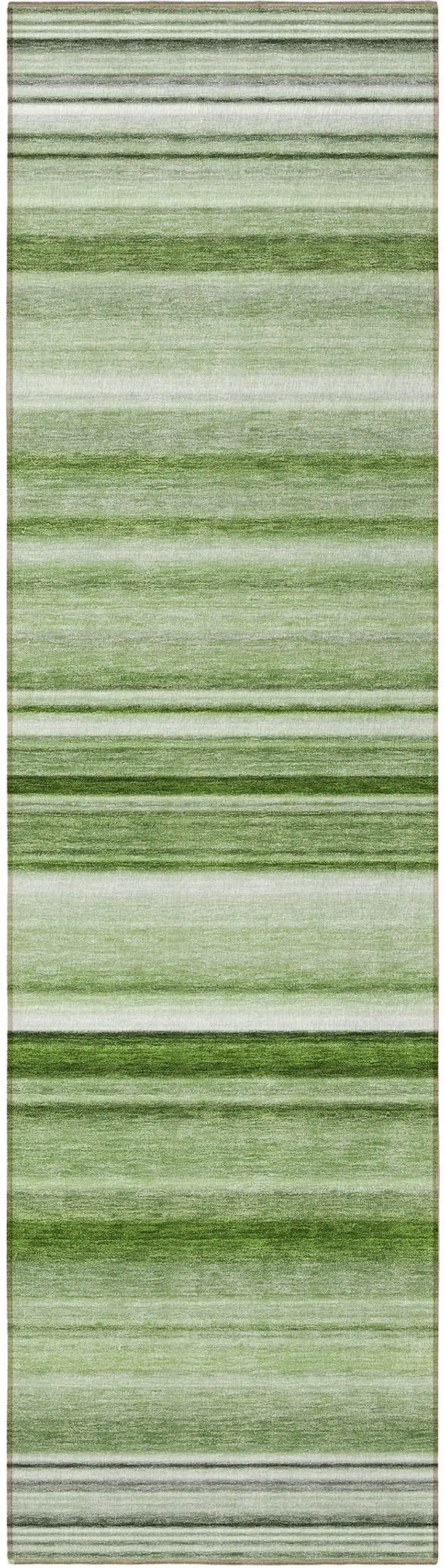 8' Runner Artichoke Green Striped Washable Non Skid Indoor Outdoor Runner Rug Photo 2