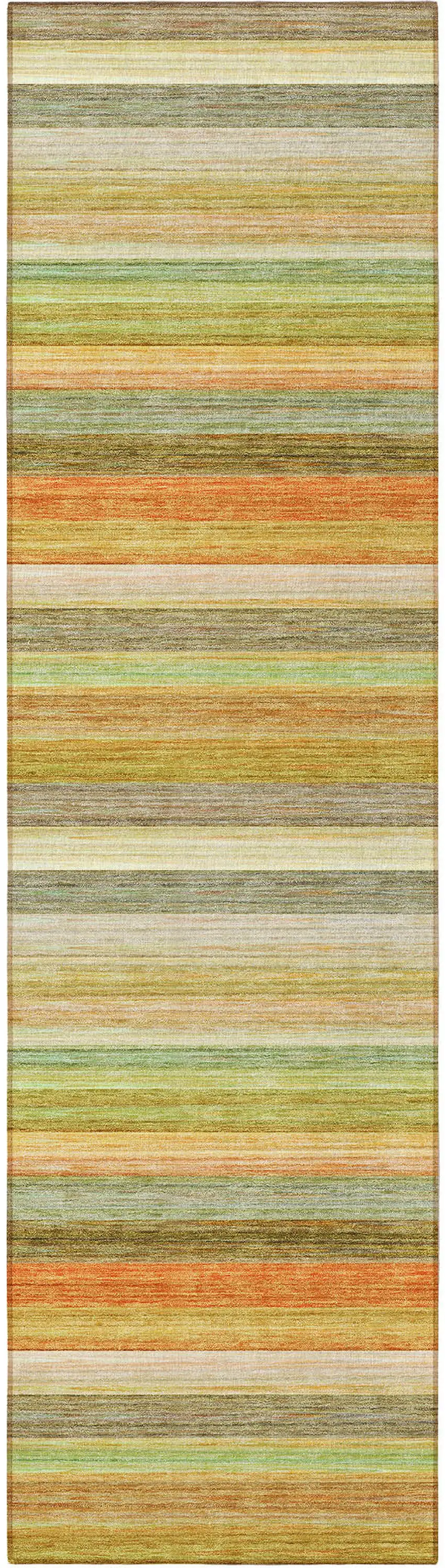 8' Runner Artichoke Green Striped Washable Non Skid Indoor Outdoor Runner Rug Photo 3
