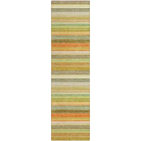 Artichoke Green Striped Washable Non Skid Indoor Outdoor Runner Rug Photo 2