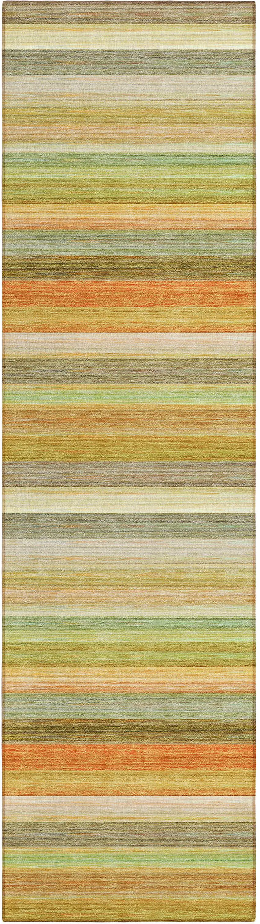 Artichoke Green Striped Washable Non Skid Indoor Outdoor Runner Rug Photo 2