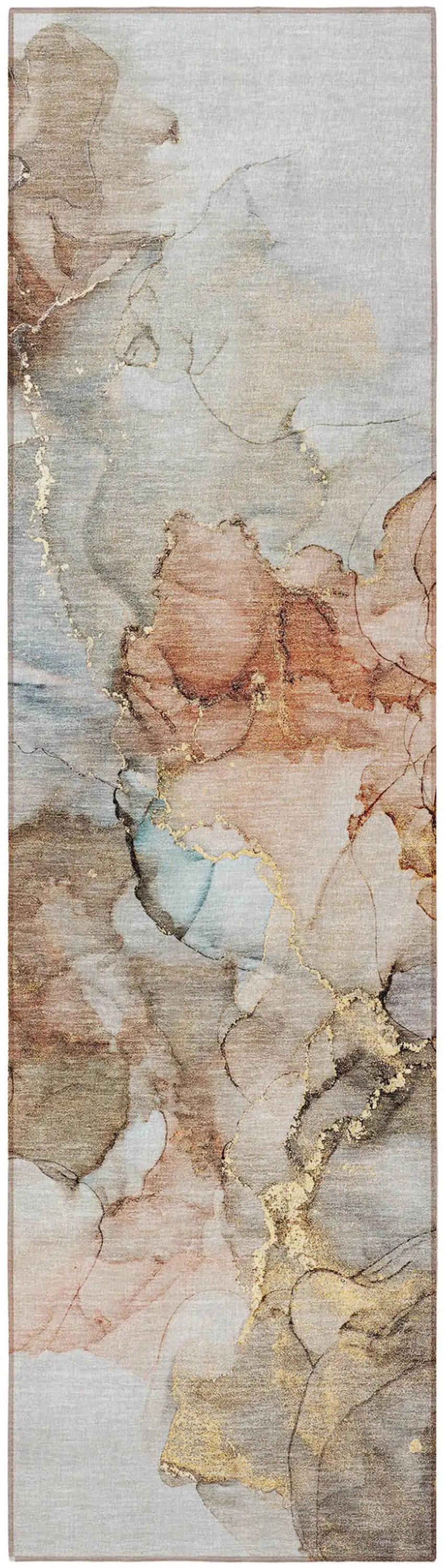 8' Runner Beige Abstract Washable Non Skid Indoor Outdoor Runner Rug Photo 4