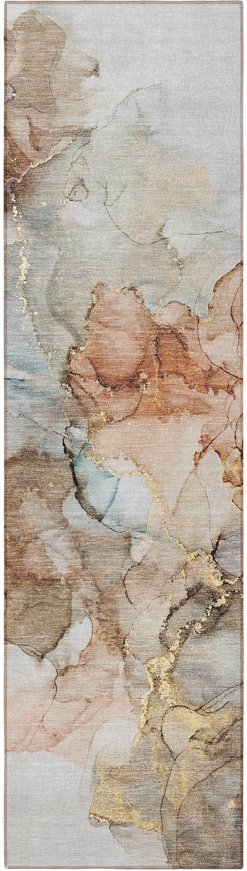8' Runner Beige Abstract Washable Non Skid Indoor Outdoor Runner Rug Photo 4