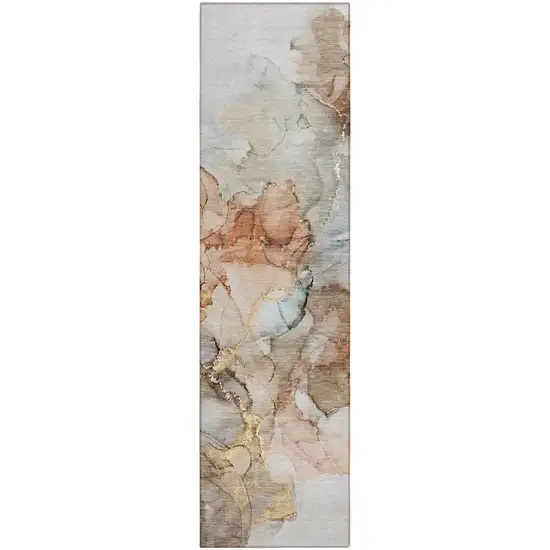 8' Runner Beige Abstract Washable Non Skid Indoor Outdoor Runner Rug Photo 2
