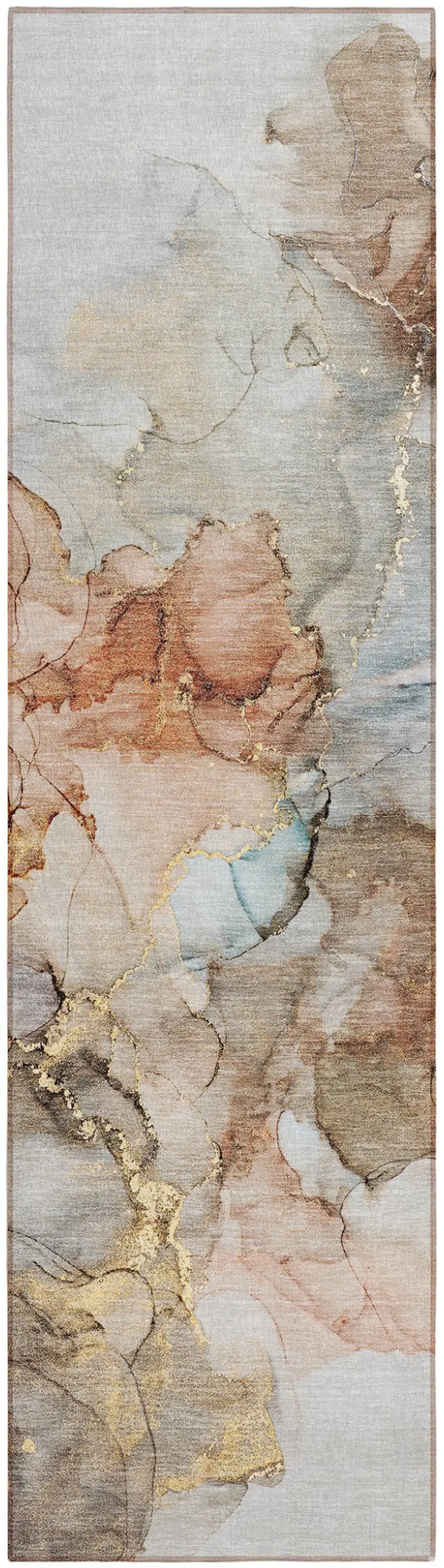 8' Runner Beige Abstract Washable Non Skid Indoor Outdoor Runner Rug Photo 2