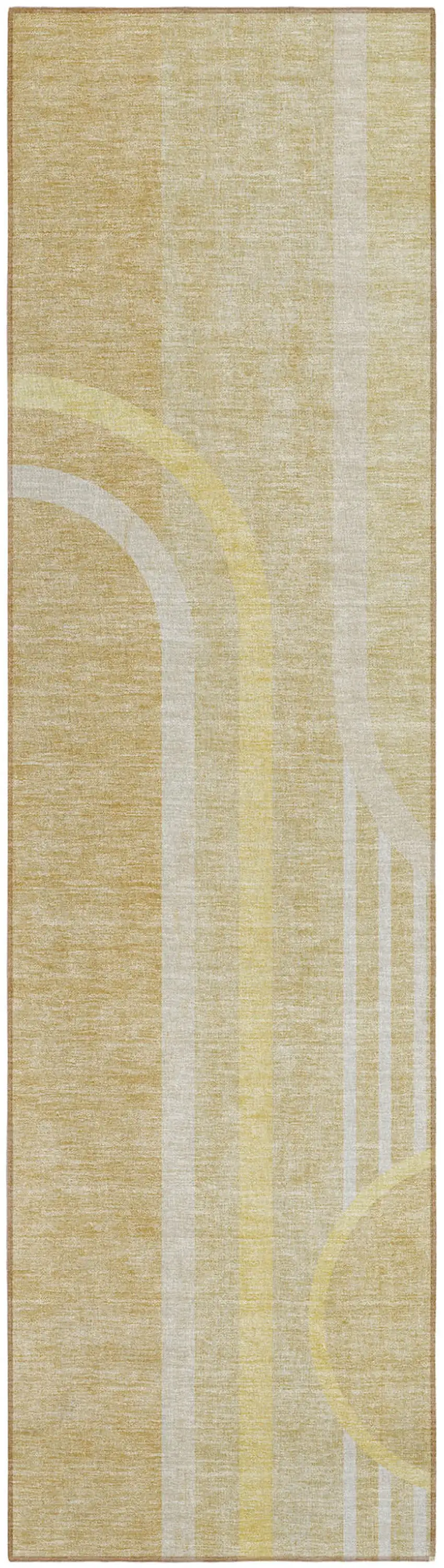 Beige Abstract Washable Indoor Outdoor Runner Rug Photo 2