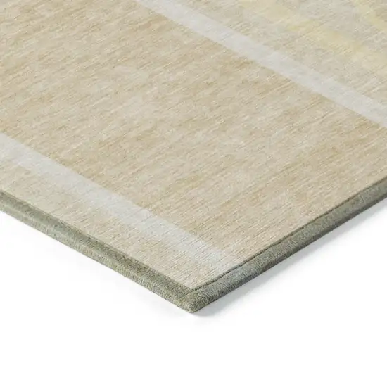 Beige Abstract Washable Indoor Outdoor Runner Rug Photo 4