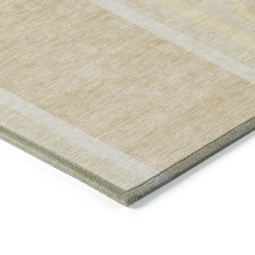 Beige Abstract Washable Indoor Outdoor Runner Rug Photo 4