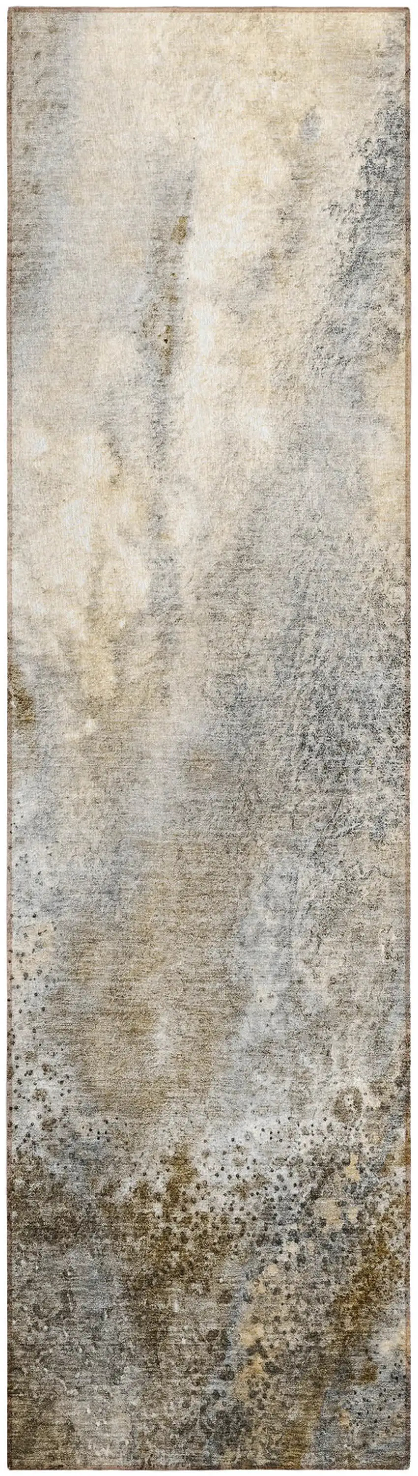Beige Abstract Washable Non Skid Indoor Outdoor Runner Rug Photo 2