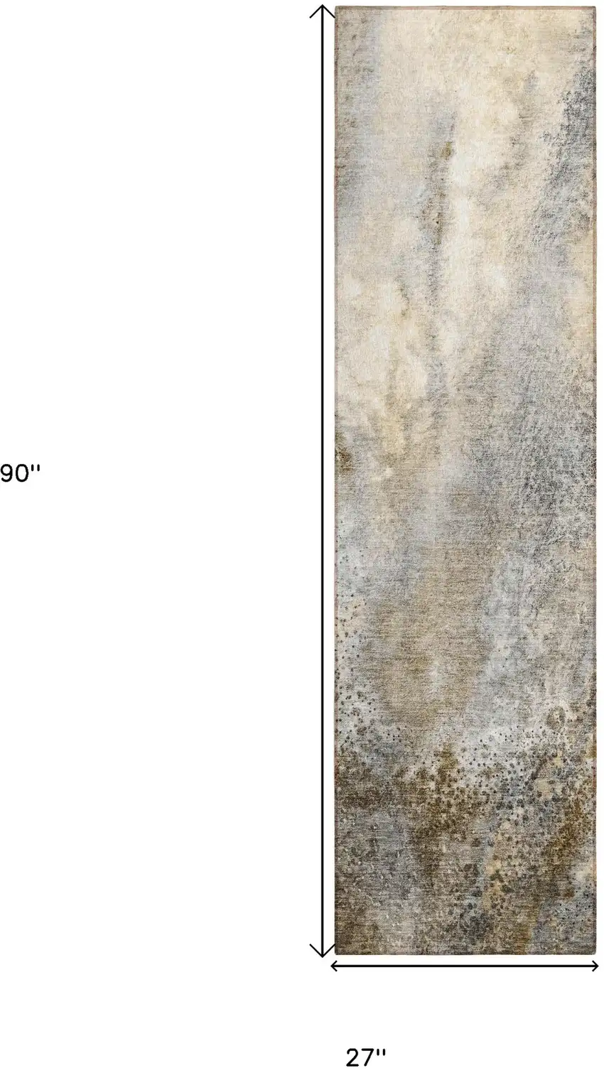 Beige Abstract Washable Non Skid Indoor Outdoor Runner Rug Photo 3