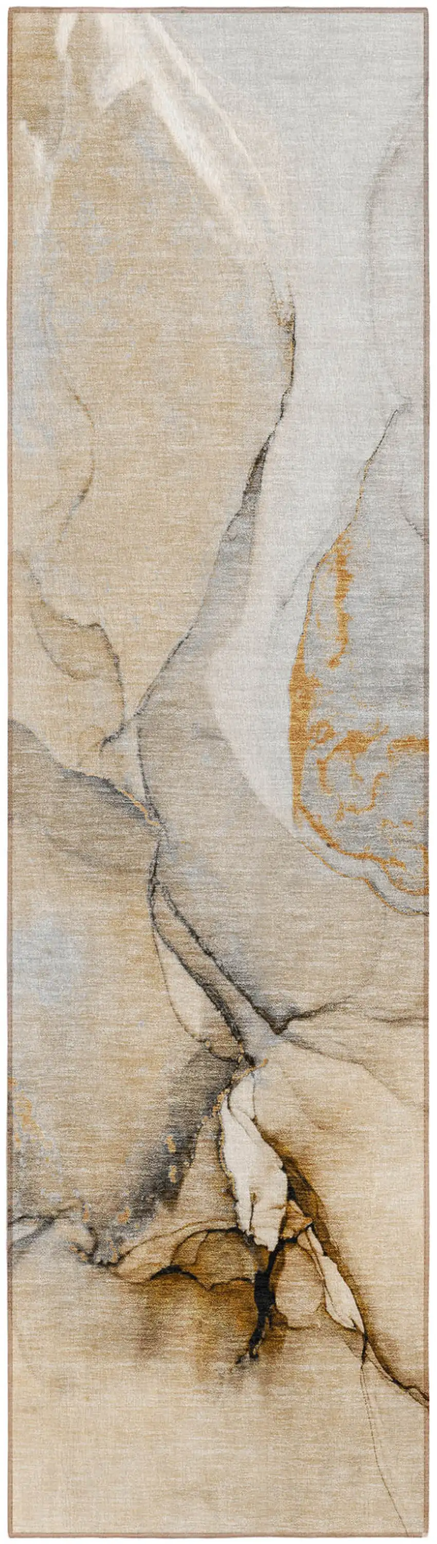 Beige Abstract Washable Non Skid Indoor Outdoor Runner Rug Photo 2