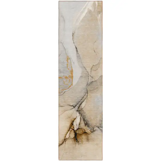 Beige Abstract Washable Non Skid Indoor Outdoor Runner Rug Photo 4