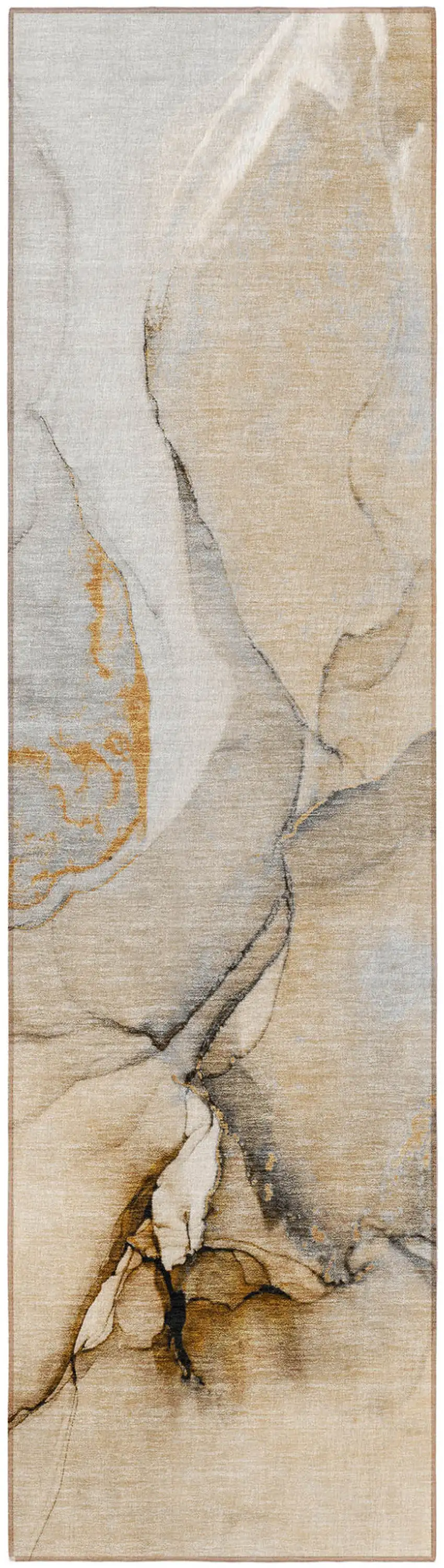 Beige Abstract Washable Non Skid Indoor Outdoor Runner Rug Photo 5