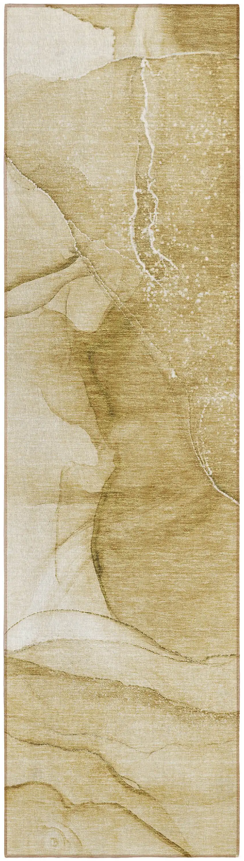 Beige Abstract Washable Non Skid Indoor Outdoor Runner Rug Photo 2