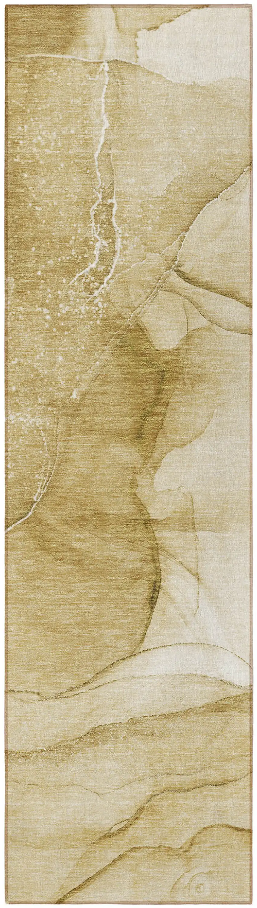 Beige Abstract Washable Non Skid Indoor Outdoor Runner Rug Photo 5