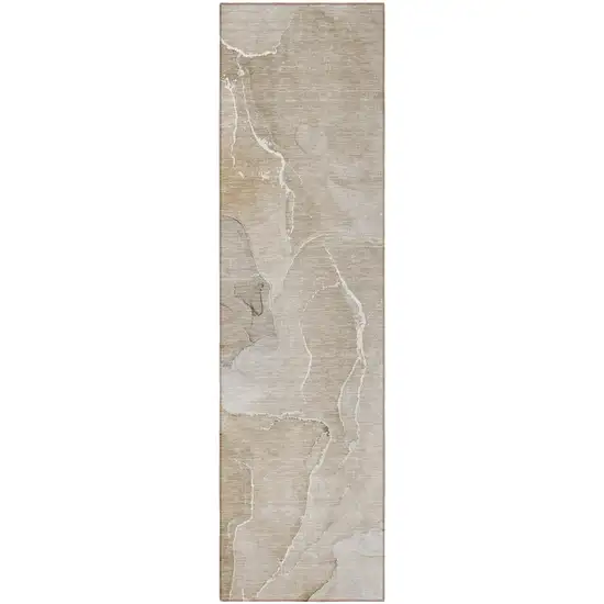 Beige Abstract Washable Non Skid Indoor Outdoor Runner Rug Photo 4