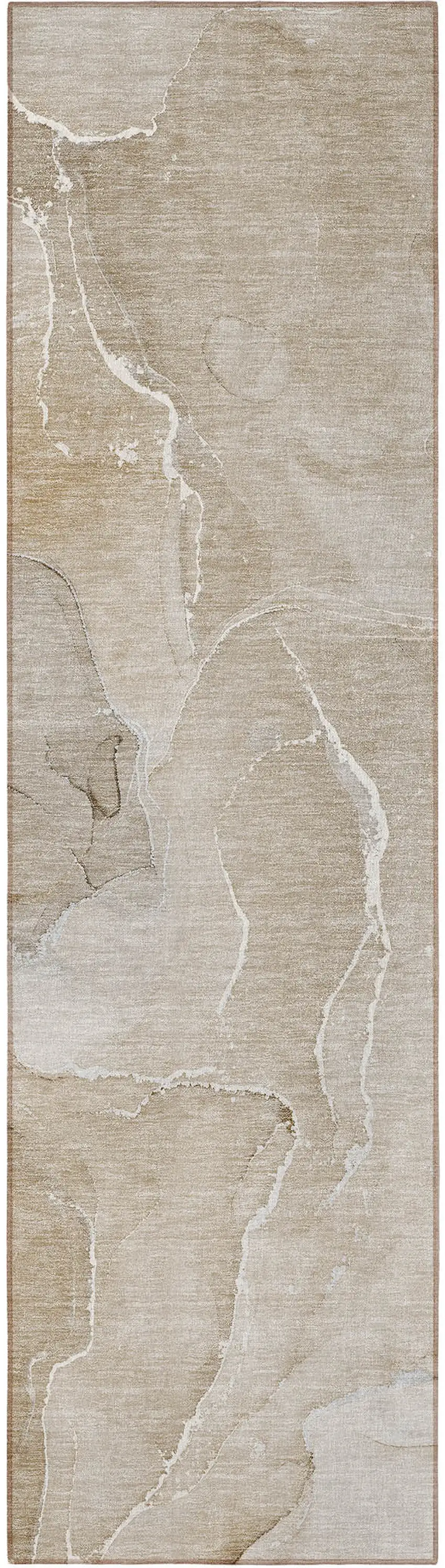 Beige Abstract Washable Non Skid Indoor Outdoor Runner Rug Photo 4