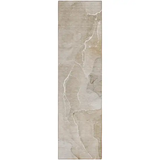 Beige Abstract Washable Non Skid Indoor Outdoor Runner Rug Photo 2
