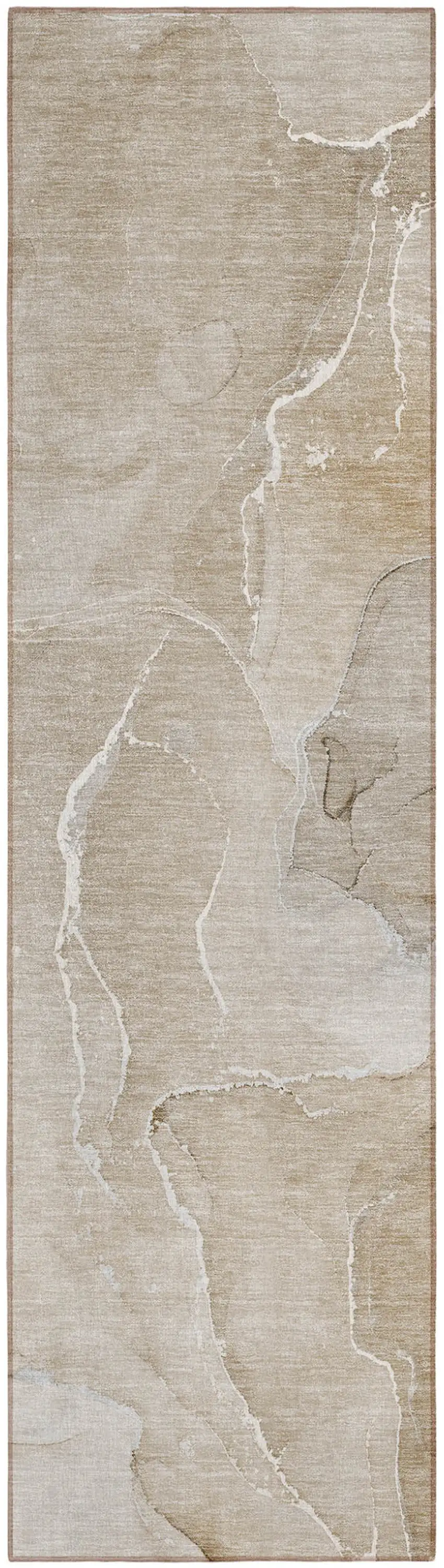 Beige Abstract Washable Non Skid Indoor Outdoor Runner Rug Photo 2
