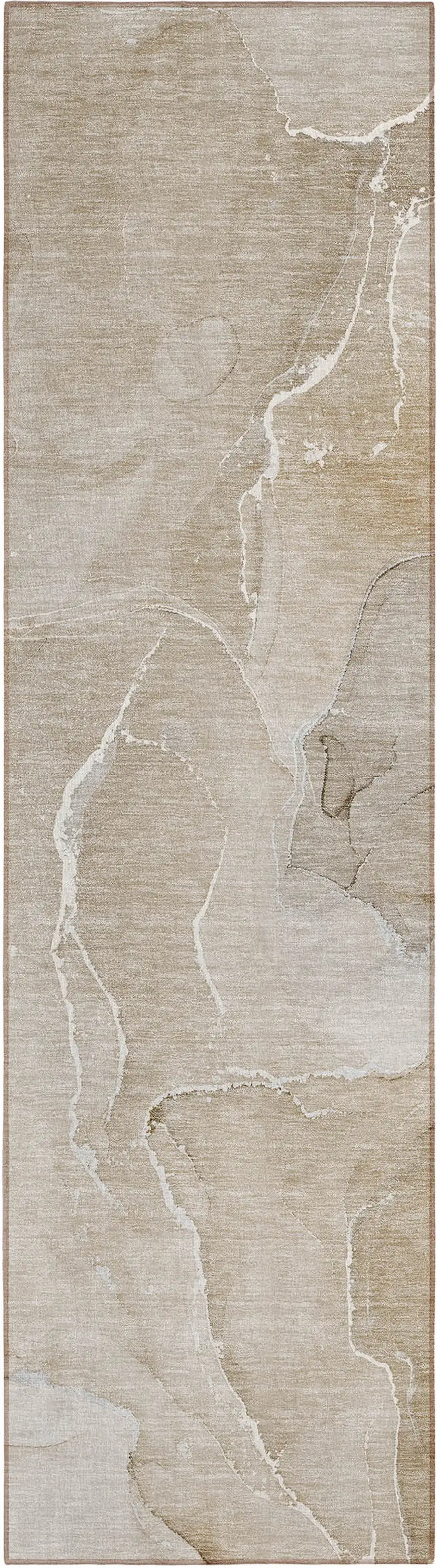 Beige Abstract Washable Non Skid Indoor Outdoor Runner Rug Photo 2