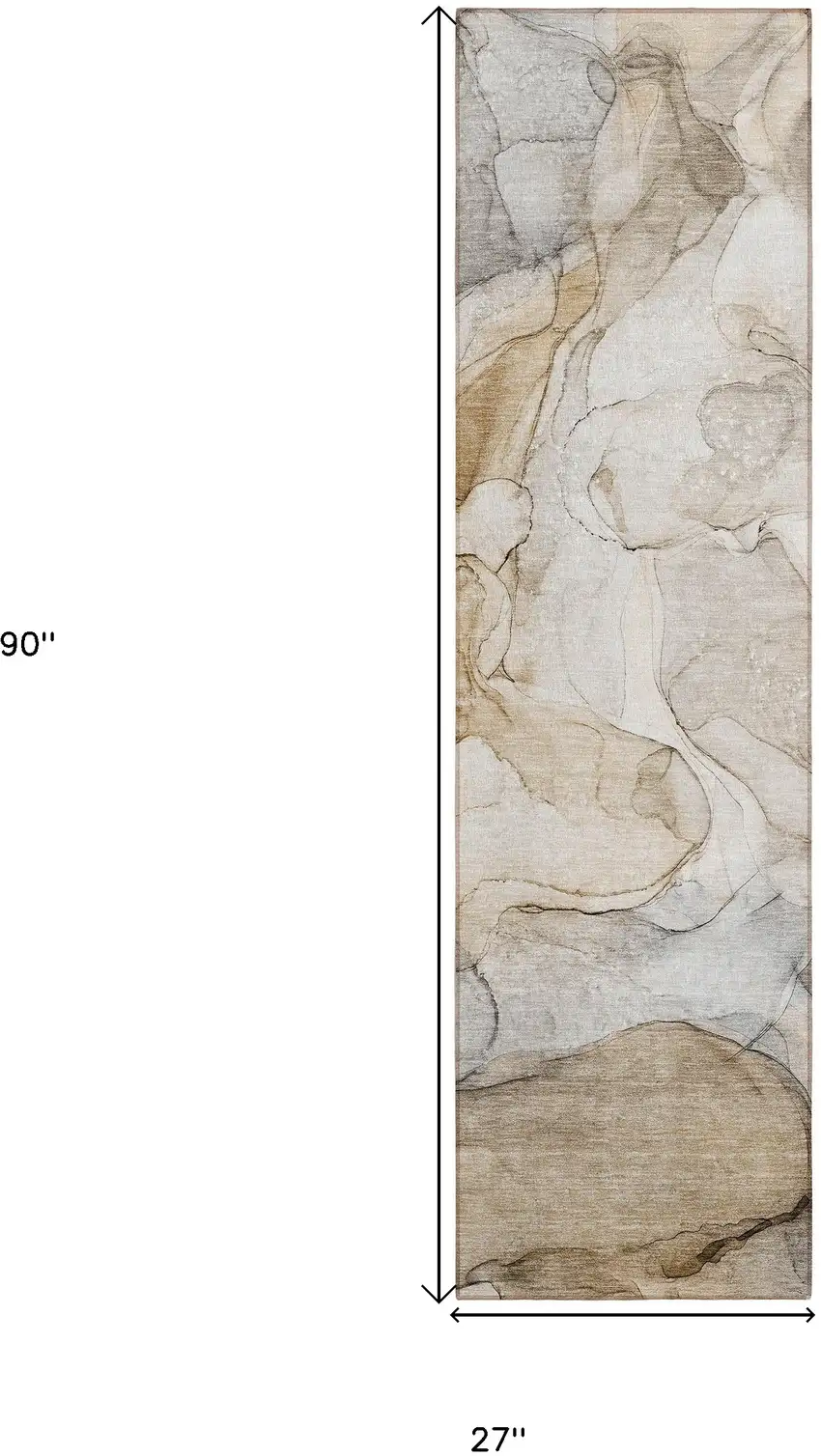 Beige Abstract Washable Non Skid Indoor Outdoor Runner Rug Photo 3