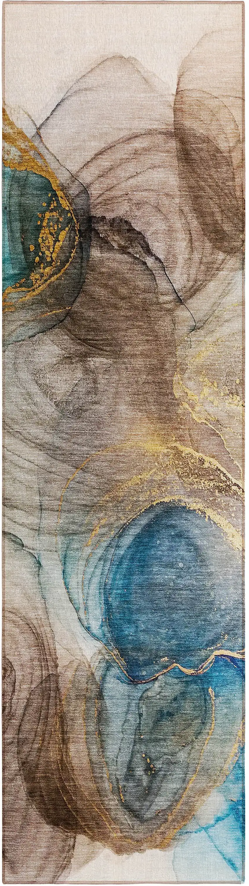 Beige Abstract Washable Non Skid Indoor Outdoor Runner Rug Photo 2