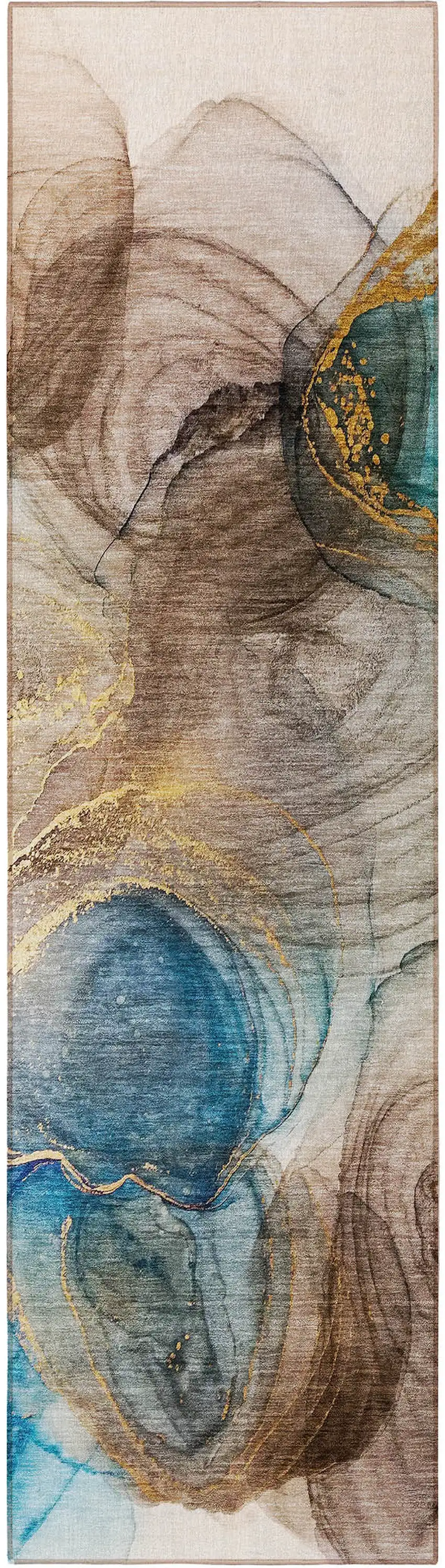Beige Abstract Washable Non Skid Indoor Outdoor Runner Rug Photo 5