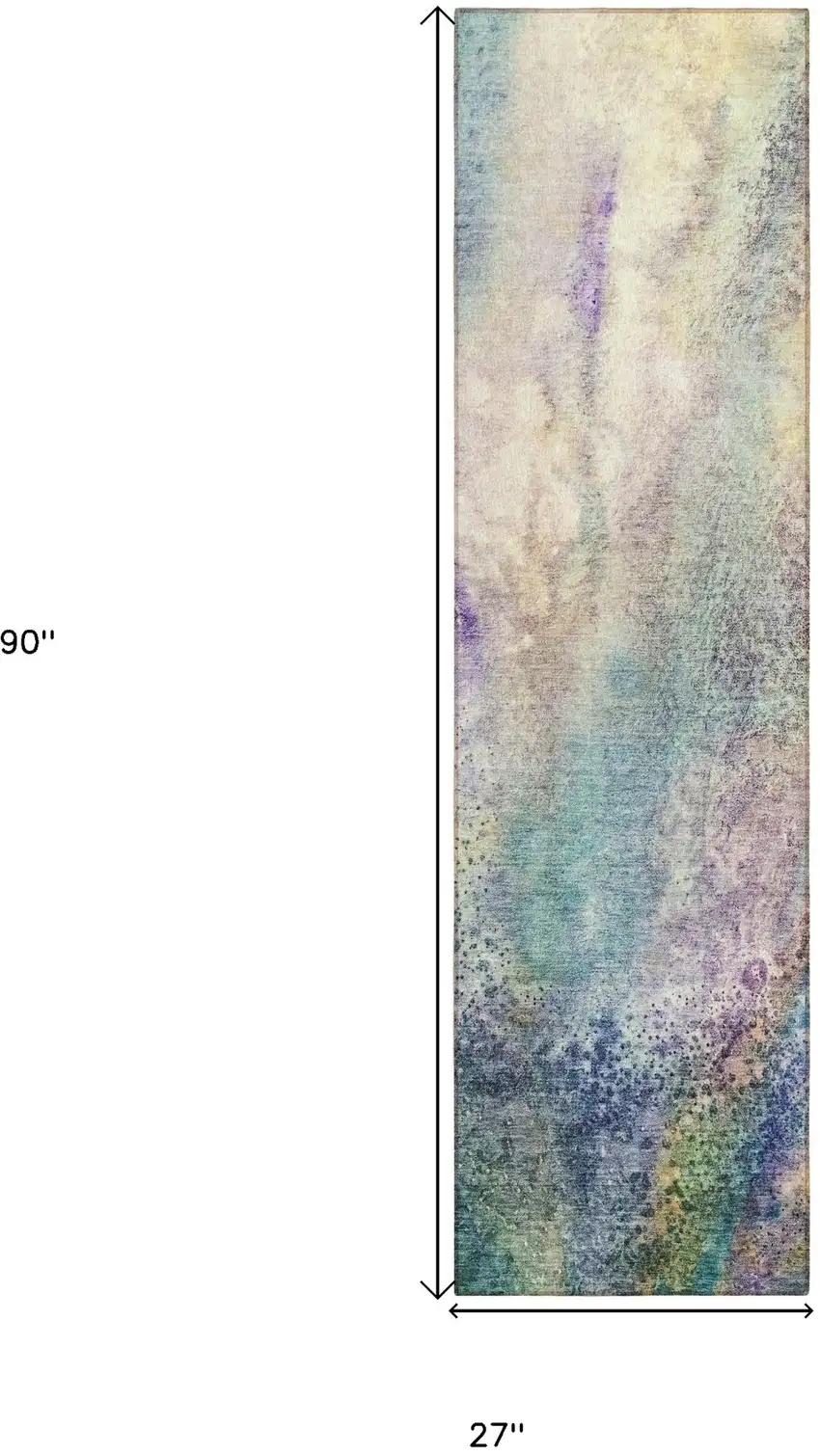 Beige Blue and Gray Abstract Washable Non Skid Indoor Outdoor Runner Rug Photo 3