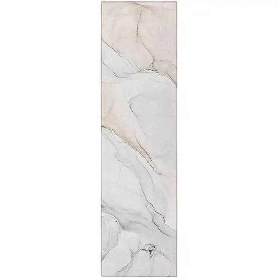 Beige Ivory and Gray Abstract Washable Non Skid Indoor Outdoor Runner Rug Photo 4