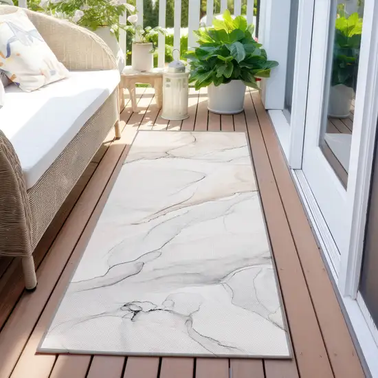Beige Ivory and Gray Abstract Washable Non Skid Indoor Outdoor Runner Rug Photo 8