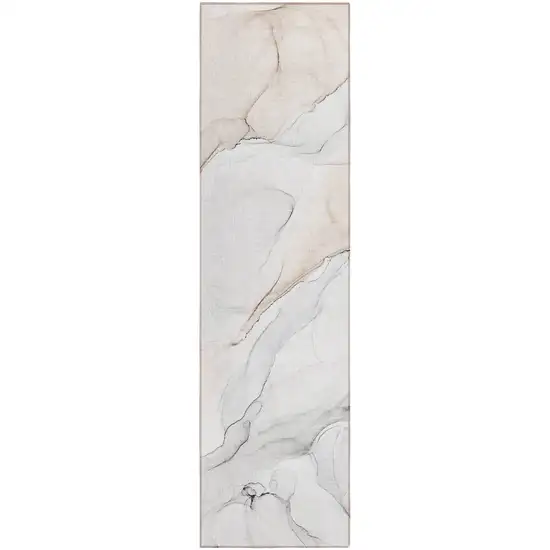 Beige Ivory and Gray Abstract Washable Non Skid Indoor Outdoor Runner Rug Photo 2
