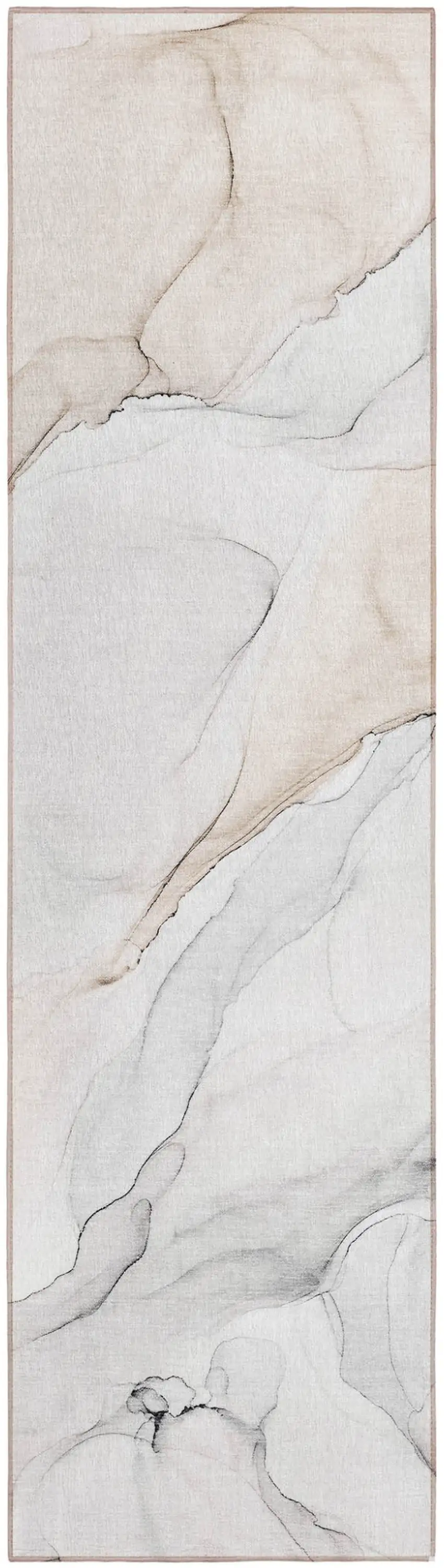 Beige Ivory and Gray Abstract Washable Non Skid Indoor Outdoor Runner Rug Photo 2