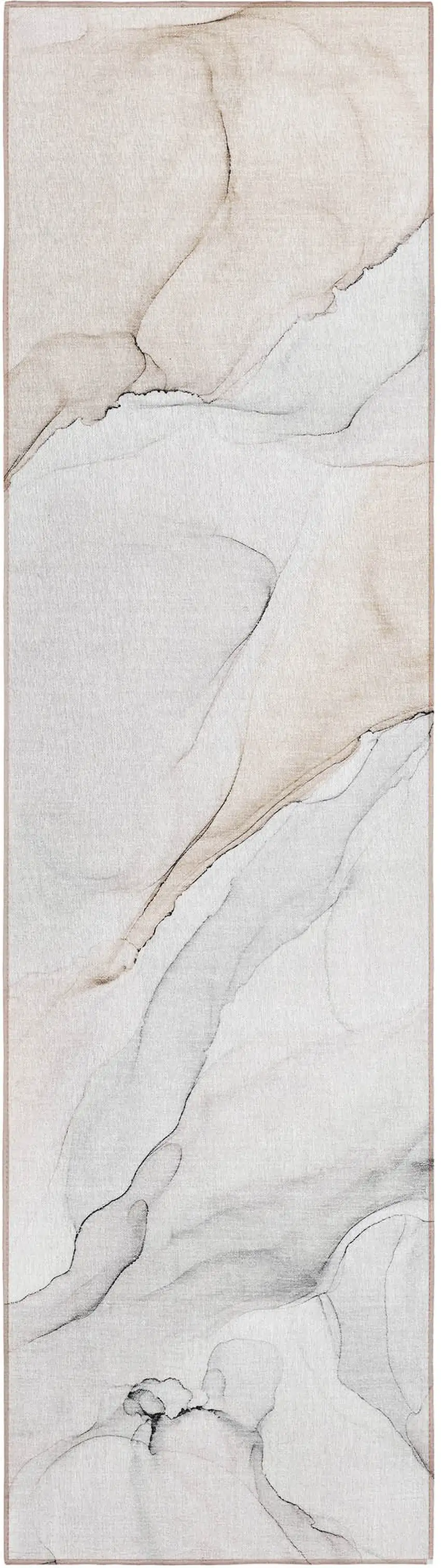 Beige Ivory and Gray Abstract Washable Non Skid Indoor Outdoor Runner Rug Photo 2