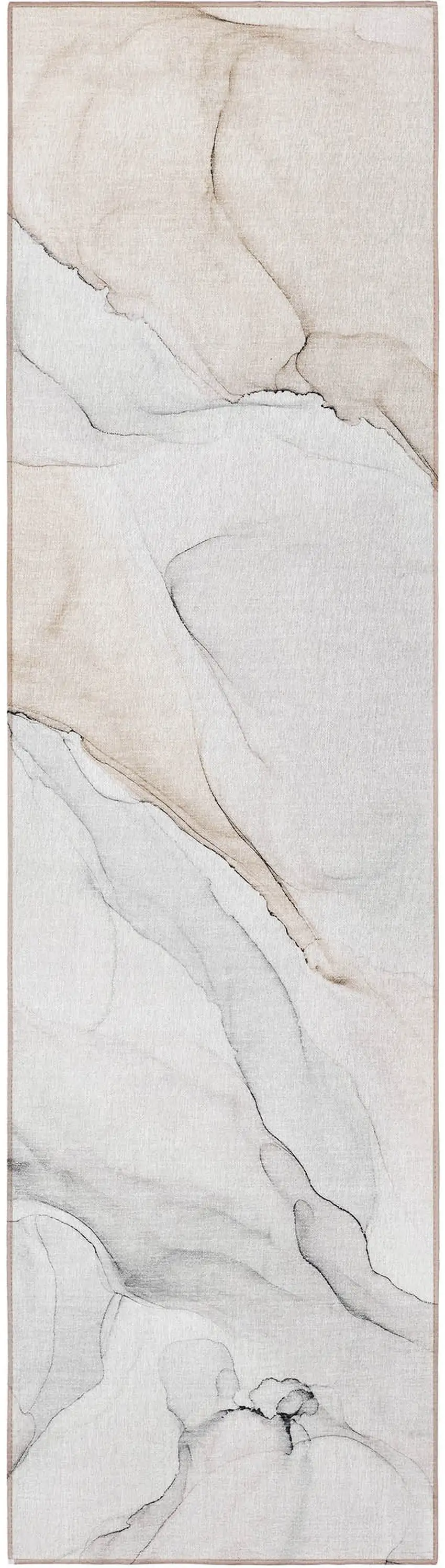 Beige Ivory and Gray Abstract Washable Non Skid Indoor Outdoor Runner Rug Photo 5