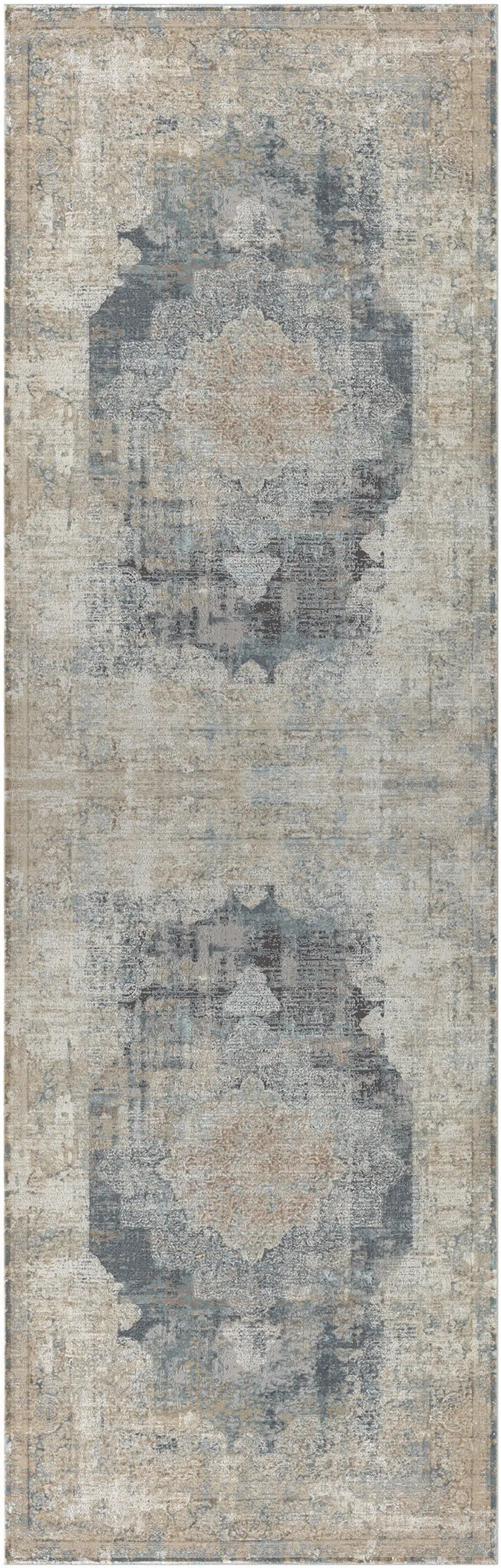 6' Runner Beige Medallion Runner Rug Photo 4