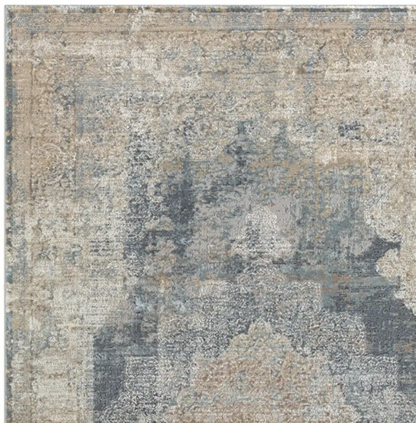 6' Runner Beige Medallion Runner Rug Photo 9