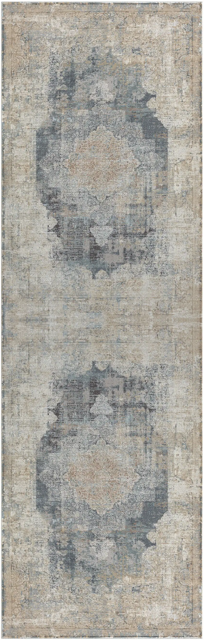 6' Runner Beige Medallion Runner Rug Photo 2