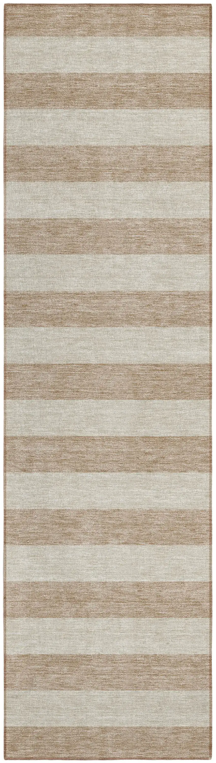 8' Runner Beige Striped Washable Non Skid Indoor Outdoor Runner Rug Photo 2