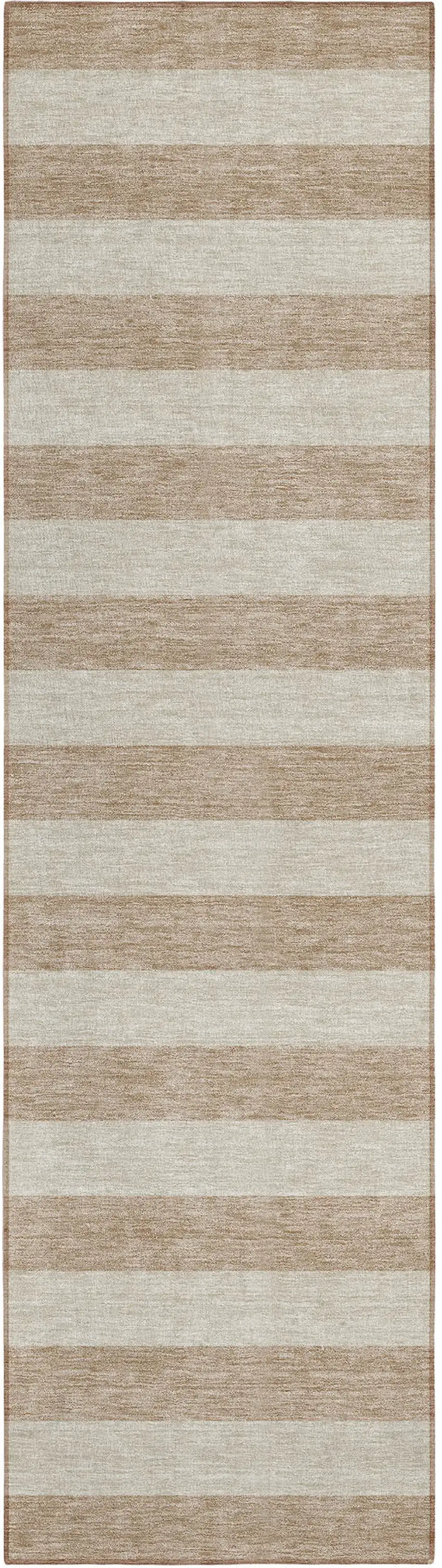 8' Runner Beige Striped Washable Non Skid Indoor Outdoor Runner Rug Photo 2