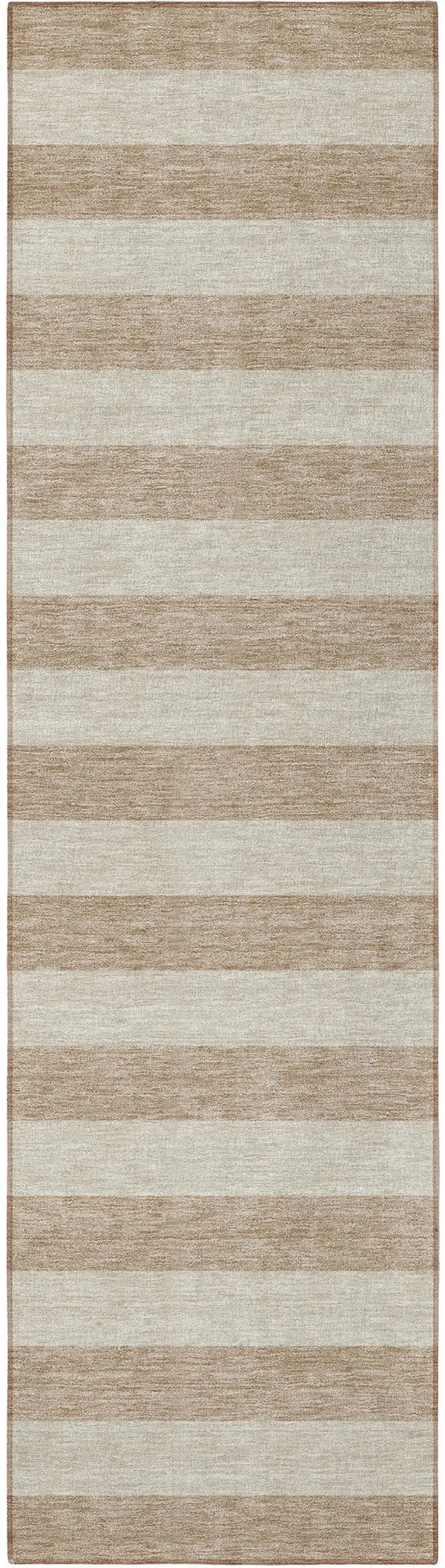 8' Runner Beige Striped Washable Non Skid Indoor Outdoor Runner Rug Photo 5